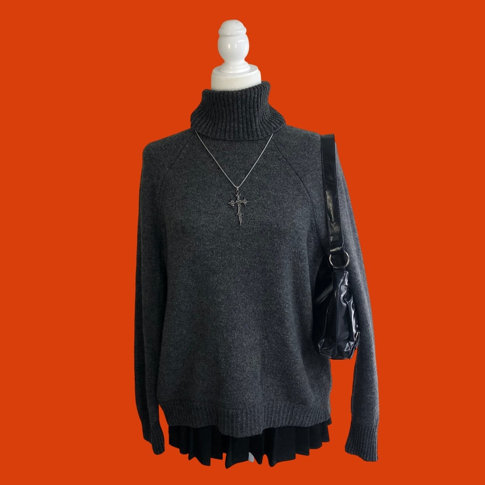 J.Crew Charcoal Grey Wool Alpaca Blend Turtleneck Knit Sweater Womens M